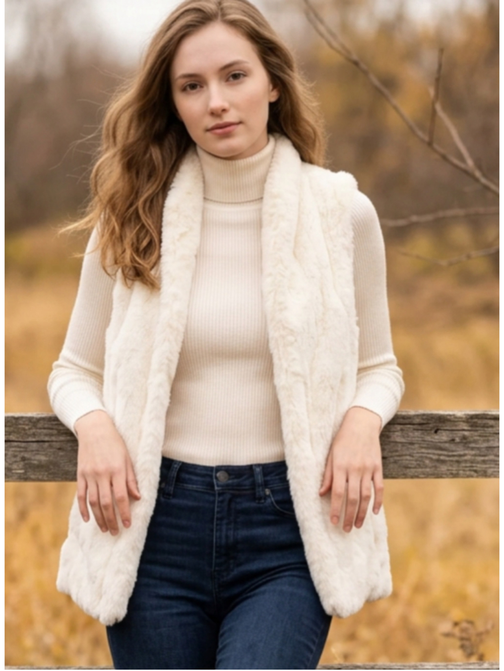 Joan Vass Faux Fur Vest White Size Large Cozycore Cabincore Boho Revival